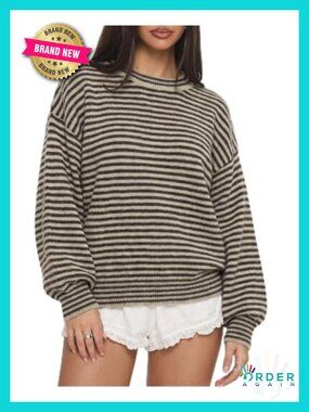 Striped Oversized Sweater Long Sleeve Pullover Top